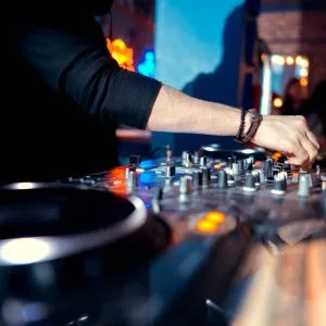 DJ spinning the decks at a party